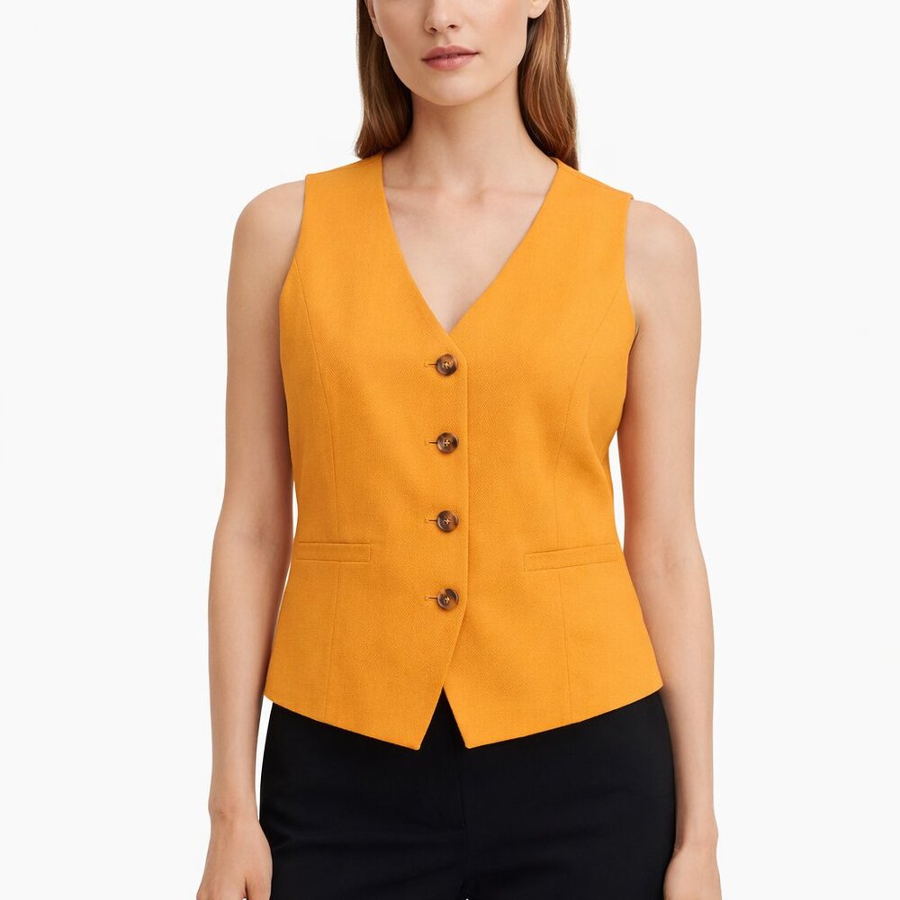 Marella Banana Sleeveless Tailored Vest Orange Spring layer Waistcoat Sz 2 NWT